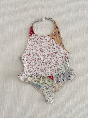 Zara Floral Patchwork Kids One-Piece Swimsuit - White, Red, Green, Blue, Beige